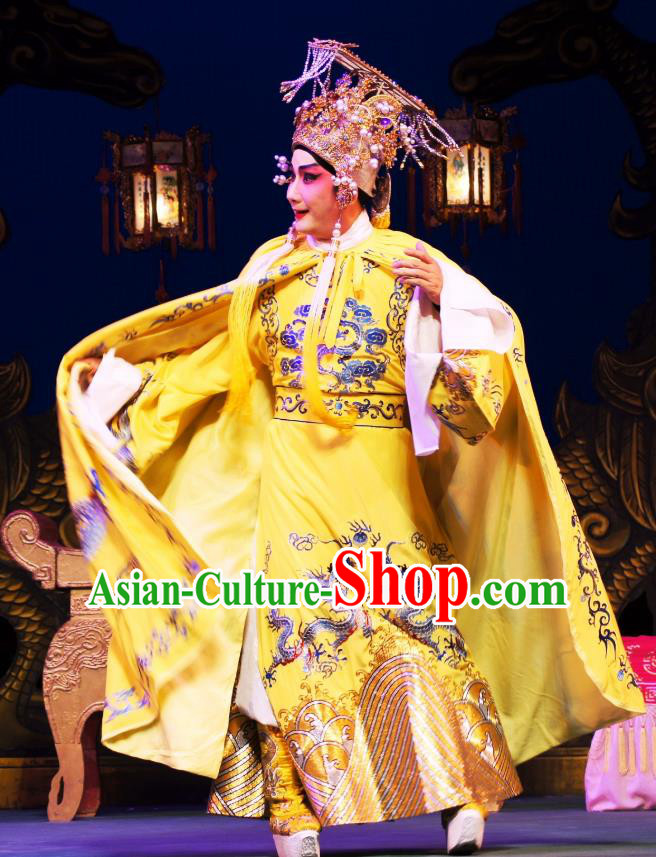 Emperor and the Village Girl Chinese Guangdong Opera Xiaosheng Apparels Costumes and Headpieces Traditional Cantonese Opera Monarch Garment Young Male Clothing