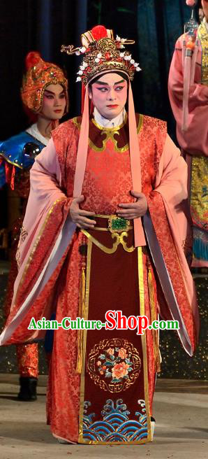 Chinese Guangdong Opera Xiaosheng Apparels Costumes and Headwear Traditional Cantonese Opera Young Male Garment Prince Orange Clothing