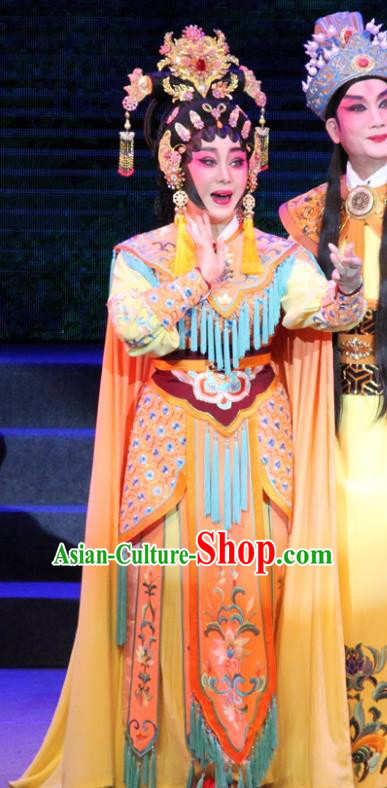 Chinese Cantonese Opera Martial Female Garment Legend of Er Lang Costumes and Headdress Traditional Guangdong Opera Swordswoman Apparels Mi Er Dress