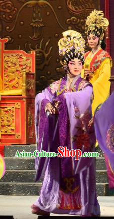 Chinese Cantonese Opera Hua Tan Garment Costumes and Headdress Traditional Guangdong Opera Princess Apparels Actress Purple Dress