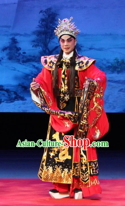 Goddess Luo Chinese Guangdong Opera Young Male Apparels Costumes and Headwear Traditional Cantonese Opera Emperor Cao Pi Garment Monarch Clothing