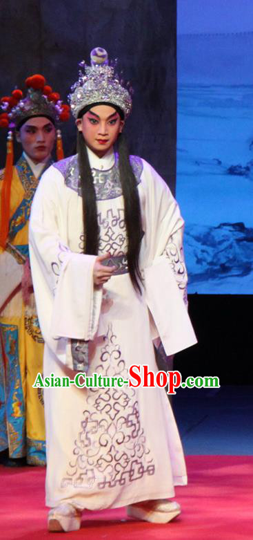 Goddess Luo Chinese Guangdong Opera Prince Cao Zhi Apparels Costumes and Headwear Traditional Cantonese Opera Xiaosheng Garment Young Male Clothing