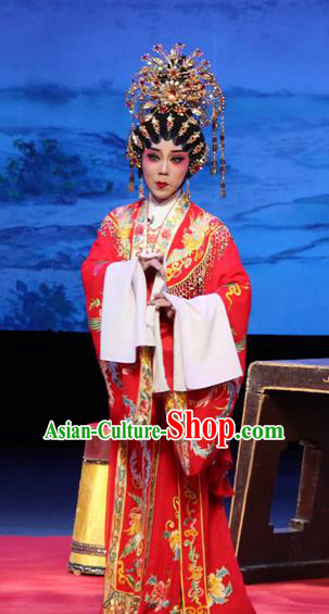 Chinese Cantonese Opera Hua Tan Garment Goddess Luo Costumes and Headdress Traditional Guangdong Opera Imperial Consort Zhen Mi Apparels Diva Red Dress