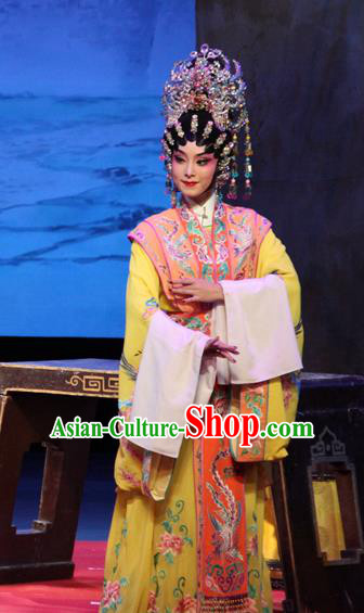 Chinese Cantonese Opera Actress Garment Goddess Luo Costumes and Headdress Traditional Guangdong Opera Imperial Consort Guo Apparels Hua Tan Dress