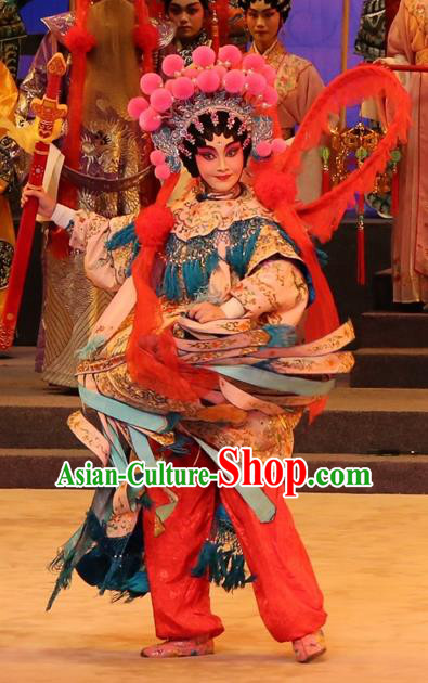 Chinese Cantonese Opera Tao Ma Tan Garment Yu Huang Deng Dian Costumes and Headdress Traditional Guangdong Opera Goddess Apparels Martial Female Dress