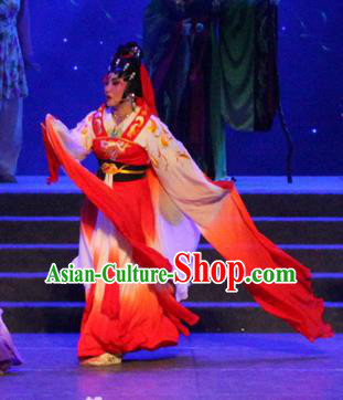 Chinese Cantonese Opera Fairy Garment Qian Nv You Hun Costumes and Headdress Traditional Guangdong Opera Ghost Nie Xiaoqian Apparels Hua Tan Red Dress