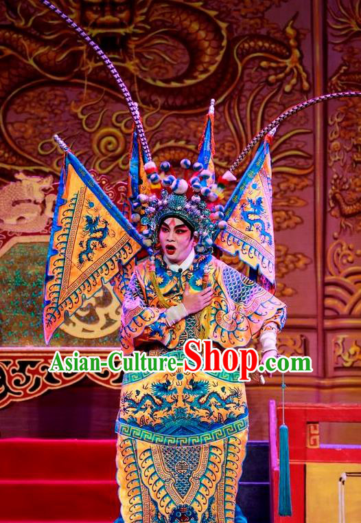 Chinese Guangdong Opera Crown Prince Apparels Costumes and Headwear Traditional Cantonese Opera Kao Garment General Armor Clothing with Flags