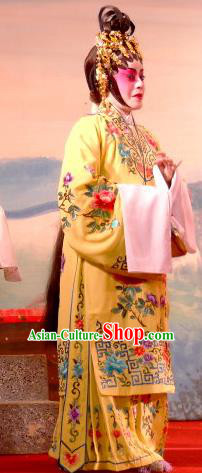 Chinese Cantonese Opera Woman Garment Love in the Red Plum Costumes and Headdress Traditional Guangdong Opera Diva Lu Zhaorong Apparels Actress Yellow Dress