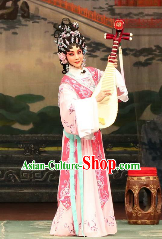 Chinese Cantonese Opera Hua Tan Garment Princess Zhaojun Costumes and Headdress Traditional Guangdong Opera Diva Apparels Young Beauty Dress