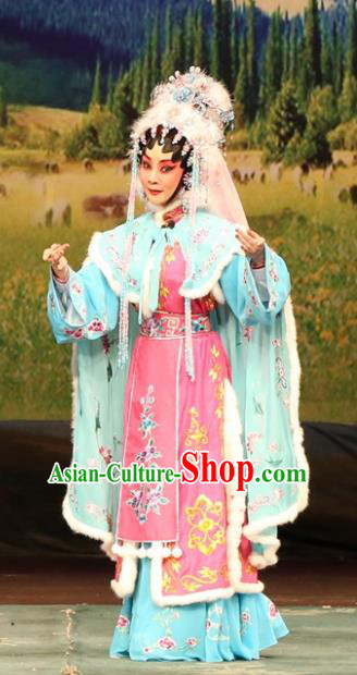 Chinese Cantonese Opera Xiongnu Queen Garment Princess Zhaojun Costumes and Headdress Traditional Guangdong Opera Hua Tan Apparels Empress Dress