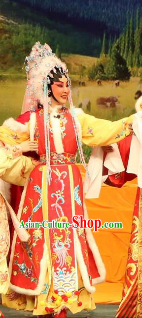 Chinese Cantonese Opera Empress Garment Princess Zhaojun Costumes and Headdress Traditional Guangdong Opera Hua Tan Apparels Xiongnu Queen Dress