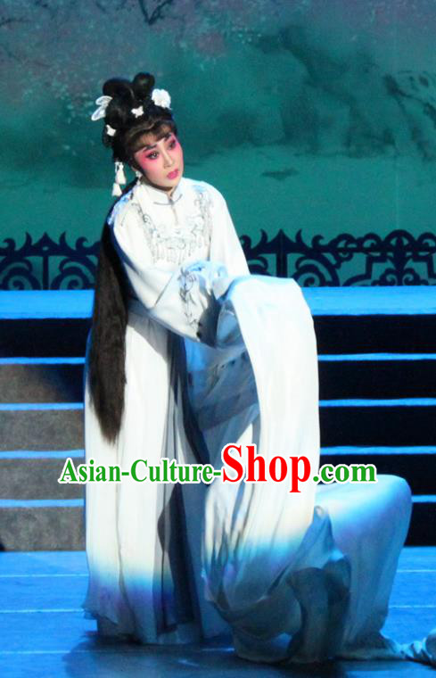 Chinese Cantonese Opera Distress Female Garment Butterfly Dance Peng Ying Costumes and Headdress Traditional Guangdong Opera Hua Tan Apparels Diva Zhu Yingtai Dress