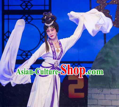 Chinese Cantonese Opera Diva Zhu Yingtai Garment Butterfly Dance Peng Ying Costumes and Headdress Traditional Guangdong Opera Actress Apparels Distress Woman Dress