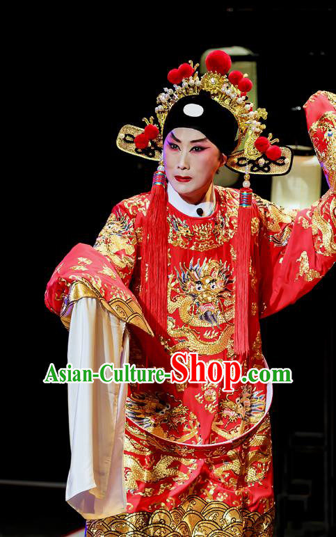 Fu Shi San Sheng Meng Chinese Guangdong Opera Bridegroom Apparels Costumes and Headwear Traditional Cantonese Opera Xiaosheng Garment Wedding Clothing