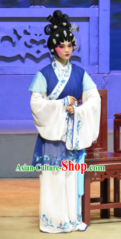 Chinese Cantonese Opera Xiaodan Garment The Strange Stories Costumes and Headdress Traditional Guangdong Opera Figurant Apparels Maidservant Blue Dress