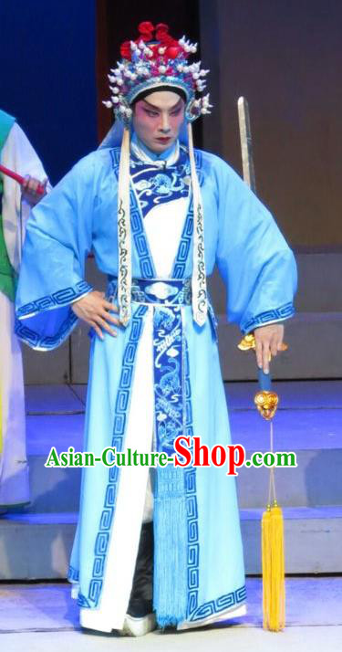 The Strange Stories Chinese Guangdong Opera Martial Male Apparels Costumes and Headwear Traditional Cantonese Opera Wusheng Garment Clothing