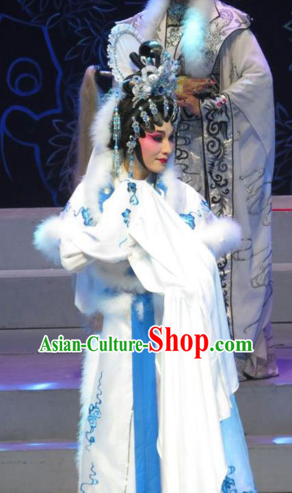 Chinese Cantonese Opera Fox Fairy Garment The Strange Stories Costumes and Headdress Traditional Guangdong Opera Actress Apparels Middle Age Female Dress