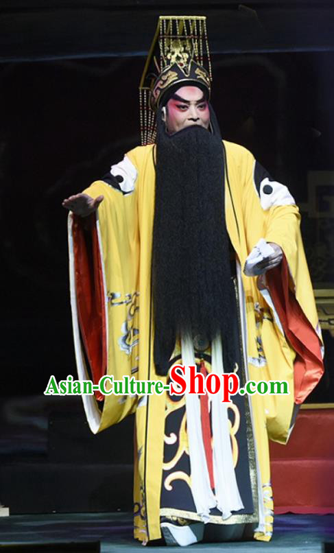 King of Qin Meng Jiang Chinese Guangdong Opera Monarch Apparels Costumes and Headwear Traditional Cantonese Opera Elderly Male Garment First Emperor Clothing