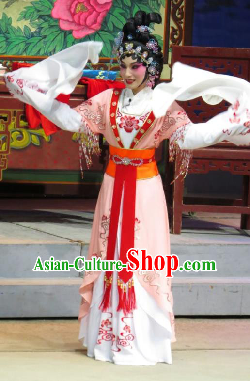 Chinese Cantonese Opera Young Beauty Garment The Strange Stories Costumes and Headdress Traditional Guangdong Opera Hua Tan Apparels Diva Xiao Cui Dress