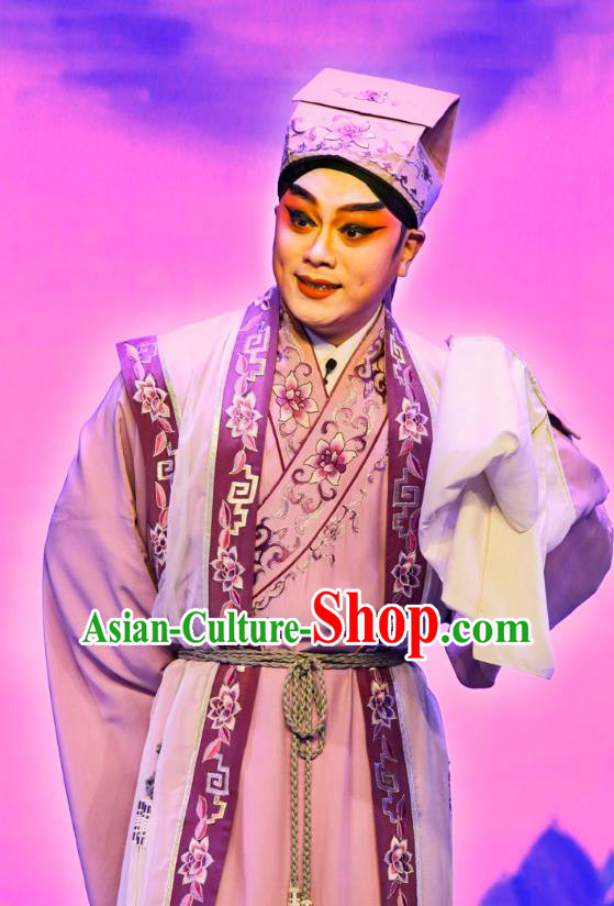 San Xiao Yin Yuan Chinese Guangdong Opera Xiaosheng Apparels Costumes and Headwear Traditional Cantonese Opera Young Male Garment Teacher Hua An Clothing