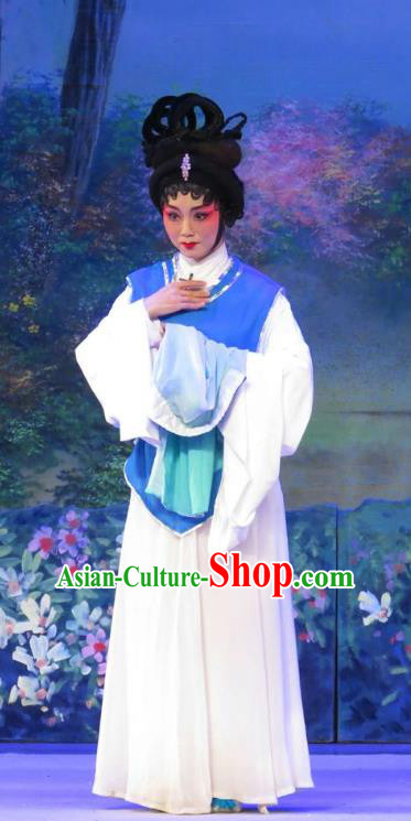 Chinese Cantonese Opera Maid Lady Cui Yun Garment Wu Nv Bai Shou Costumes and Headdress Traditional Guangdong Opera Xiaodan Apparels Servant Girl Dress