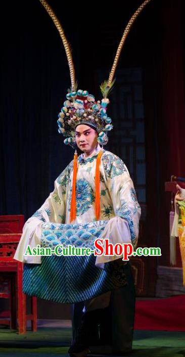 Chinese Guangdong Opera Martial Male Apparels Costumes and Headwear Traditional Cantonese Opera Wusheng Garment Du Yuanlong Clothing