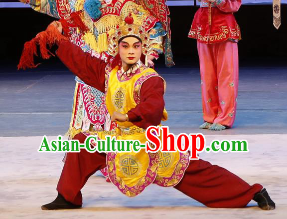 Liu Jinding Chinese Guangdong Opera Warrior Apparels Costumes and Headwear Traditional Cantonese Opera Wusheng Garment Soldier Clothing