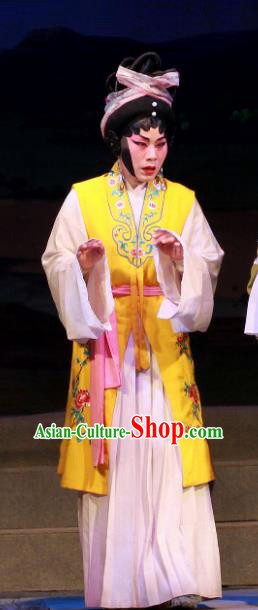 Chinese Cantonese Opera Village Girl Garment Fifteen Strings of Cash Costumes and Headdress Traditional Guangdong Opera Young Lady Apparels Su Wujuan Dress