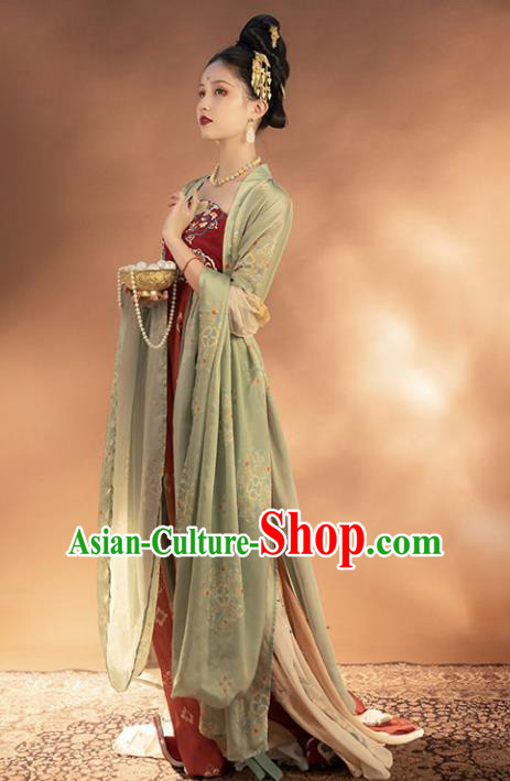 Chinese Traditional Tang Dynasty Noble Female Apparels Ancient Imperial Consort Embroidered Hanfu Dress Historical Costumes Complete Set