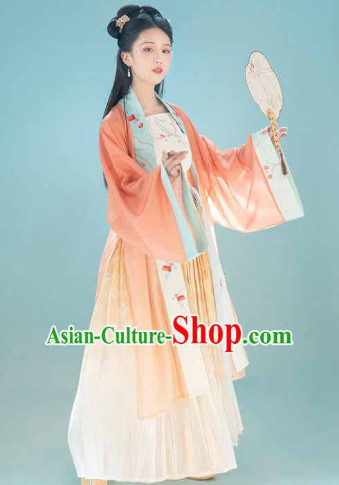 Chinese Traditional Song Dynasty Young Lady Apparels Ancient Village Girl Embroidered Hanfu Dress Historical Costumes for Women