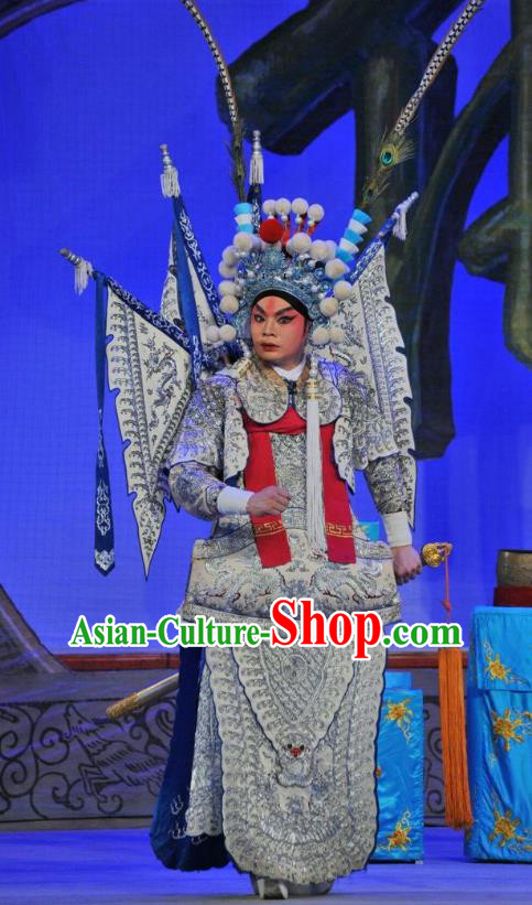 The Sword Chinese Guangdong Opera General Kao Apparels Costumes and Headwear Traditional Cantonese Opera Military Officer Garment Armor Clothing with Flags