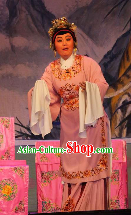 Chinese Cantonese Opera Pantaloon Garment Costumes and Headdress Traditional Guangdong Opera Elderly Female Apparels Noble Dame Dress