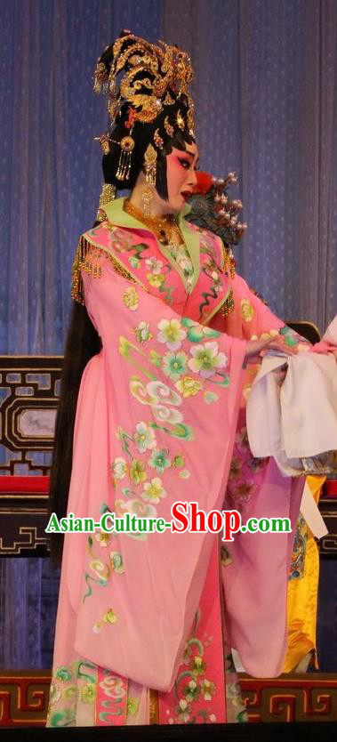 Chinese Cantonese Opera Hua Tan Garment Costumes and Headdress Traditional Guangdong Opera Young Female Apparels Princess Pink Dress