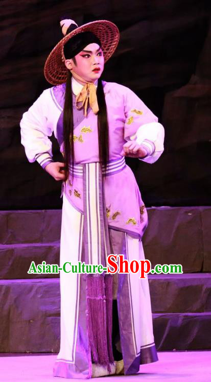 the Legend of Gold Rice Chinese Guangdong Opera Xiaosheng Apparels Costumes and Headwear Traditional Cantonese Opera Young Male Garment Farmer Lu Yacan Clothing