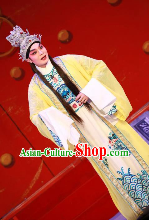 Wu Suo Dong Gong Chinese Guangdong Opera Young Male Apparels Costumes and Headwear Traditional Cantonese Opera Xiaosheng Garment Prince Wen Xi Clothing