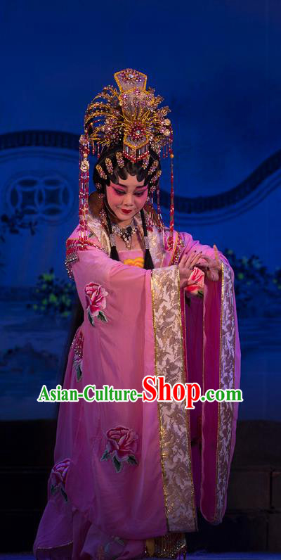 Chinese Cantonese Opera Empress Garment Wu Suo Dong Gong Costumes and Headdress Traditional Guangdong Opera Young Woman Apparels Queen Dress