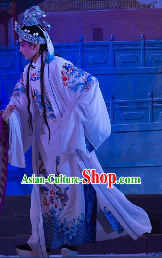 Wu Suo Dong Gong Chinese Guangdong Opera Xiaosheng Apparels Costumes and Headwear Traditional Cantonese Opera Prince Wen Xi Garment Niche Clothing