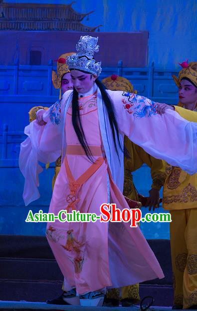 Wu Suo Dong Gong Chinese Guangdong Opera Xiaosheng Wen Xi Apparels Costumes and Headwear Traditional Cantonese Opera Prince Garment Niche Clothing