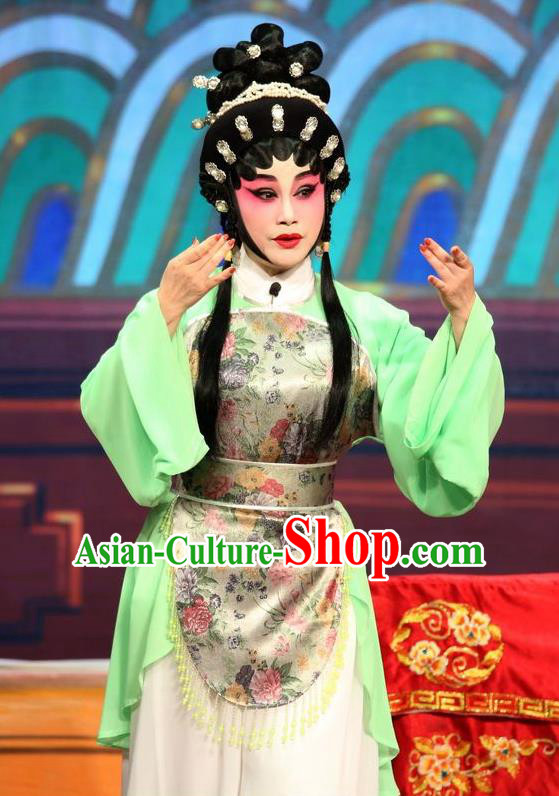 Chinese Cantonese Opera Village Girl Li Yue E Garment Feng Guan Meng Costumes and Headdress Traditional Guangdong Opera Young Female Apparels Diva Dress