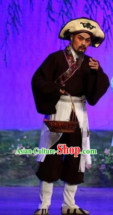 Feng Guan Meng Chinese Guangdong Opera Farmer Apparels Costumes and Headwear Traditional Cantonese Opera Elderly Male Garment Li Yuanshun Clothing