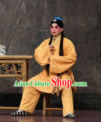 Feng Guan Meng Chinese Guangdong Opera Young Man Apparels Costumes and Headwear Traditional Cantonese Opera Xiaosheng Garment Farmer Shen Shaoqing Clothing