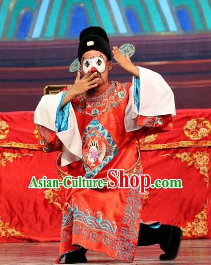 Feng Guan Meng Chinese Guangdong Opera Magistrate Apparels Costumes and Headwear Traditional Cantonese Opera Official Garment Clown Clothing