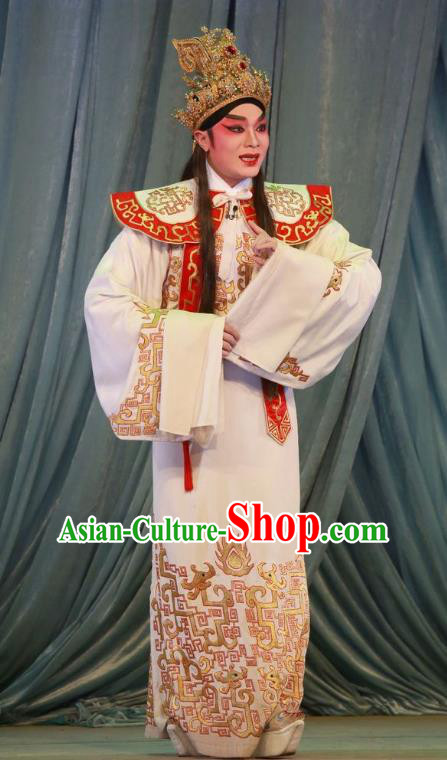 Wu Suo Dong Gong Chinese Guangdong Opera Crown Prince Apparels Costumes and Headwear Traditional Cantonese Opera Young Male Garment Xiaosheng Wen Xi Clothing