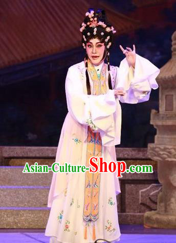 Chinese Cantonese Opera Actress Garment Nu Chuang Jin Dian Costumes and Headdress Traditional Guangdong Opera Diva Apparels Young Female Dress