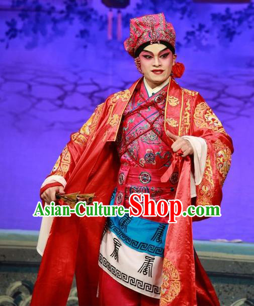 Qing Hua Pan Jinlian Chinese Guangdong Opera Martial Male Apparels Costumes and Headwear Traditional Cantonese Opera Hero Garment Wusheng Wu Song Clothing