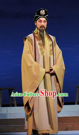 Dongpo And Zhaoyun Chinese Guangdong Opera Monk Apparels Costumes and Headwear Traditional Cantonese Opera Laosheng Garment Elderly Male Clothing