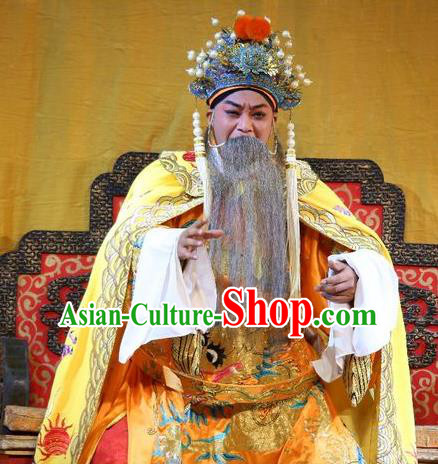 Li Shimin Deng Ji Chinese Guangdong Opera Elderly Male Apparels Costumes and Headwear Traditional Cantonese Opera Monarch Garment Emperor Li Yuan Clothing