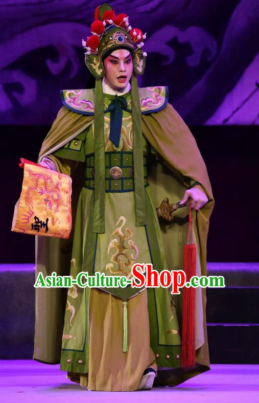 Pan Maoming Chinese Guangdong Opera General Sun Biaohu Apparels Costumes and Headwear Traditional Cantonese Opera Martial Male Garment Wusheng Clothing