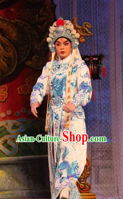 Chinese Guangdong Opera Martial Male Apparels Costumes and Headwear Traditional Cantonese Opera Wusheng Garment Prince Consort Guo Ai Clothing