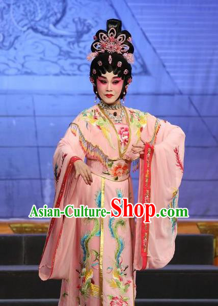 Chinese Cantonese Opera Imperial Consort Yin Garment Li Shimin Deng Ji Costumes and Headdress Traditional Guangdong Opera Young Female Apparels Hua Tan Pink Dress